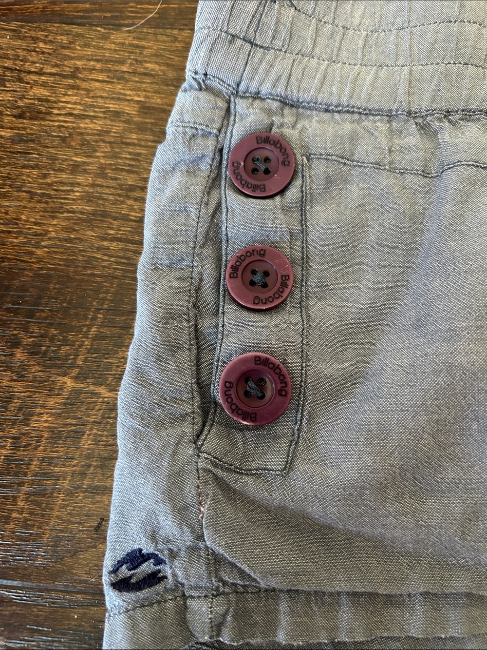 Billabong Grayish-Blue Low-Rise Women's Button-Detail Shorts-M - Picture 3 of 12